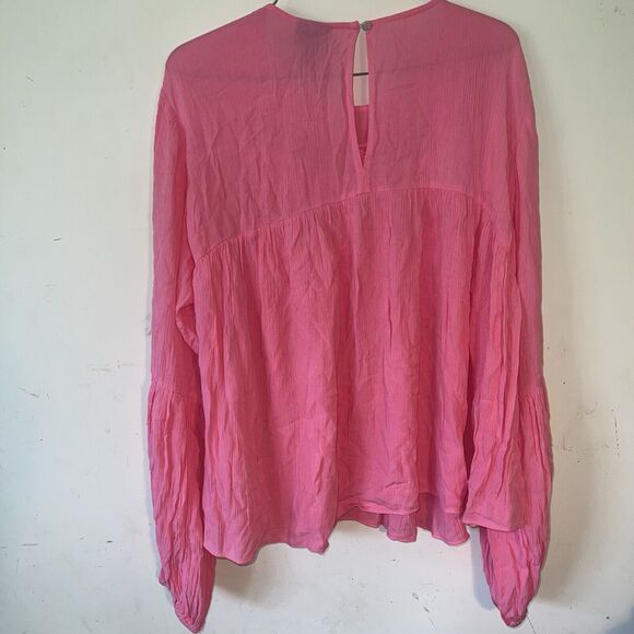 Scoop Women's Top XL-16-18 Pink  Long Sleeve Blouson Sleeve  NWT Ruffle Top - Picture 2 of 9